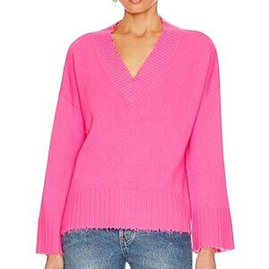 Revolve Frayed Edge Oversized Sweater Ultra Pink 100% Cashmere Size L